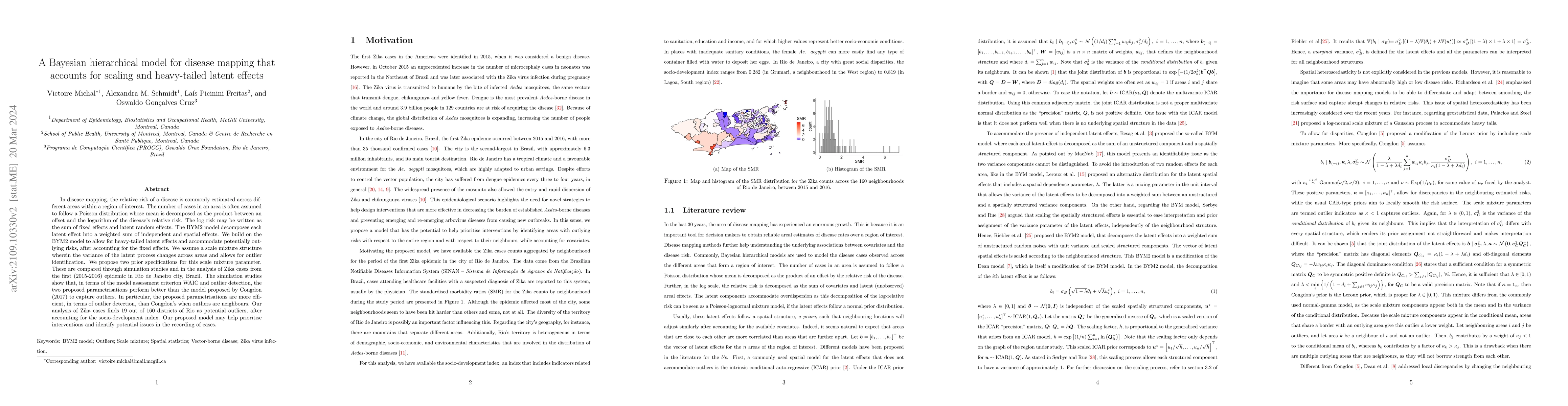 Thumbnail for A Bayesian hierarchical model for disease mapping that accounts for
  scaling and heavy-tailed latent effects