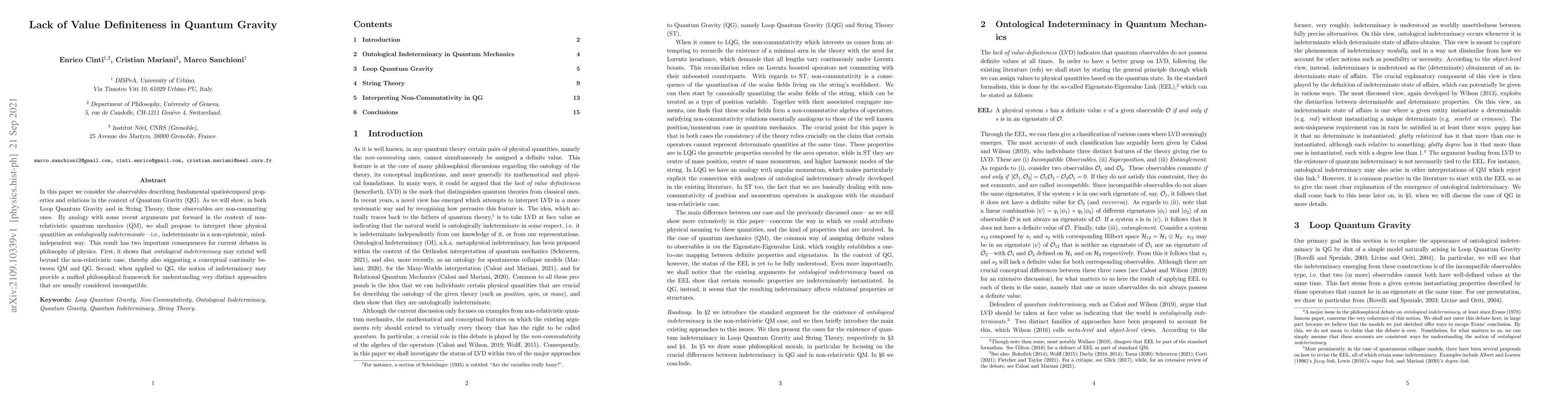Thumbnail for Lack of Value Definiteness in Quantum Gravity
