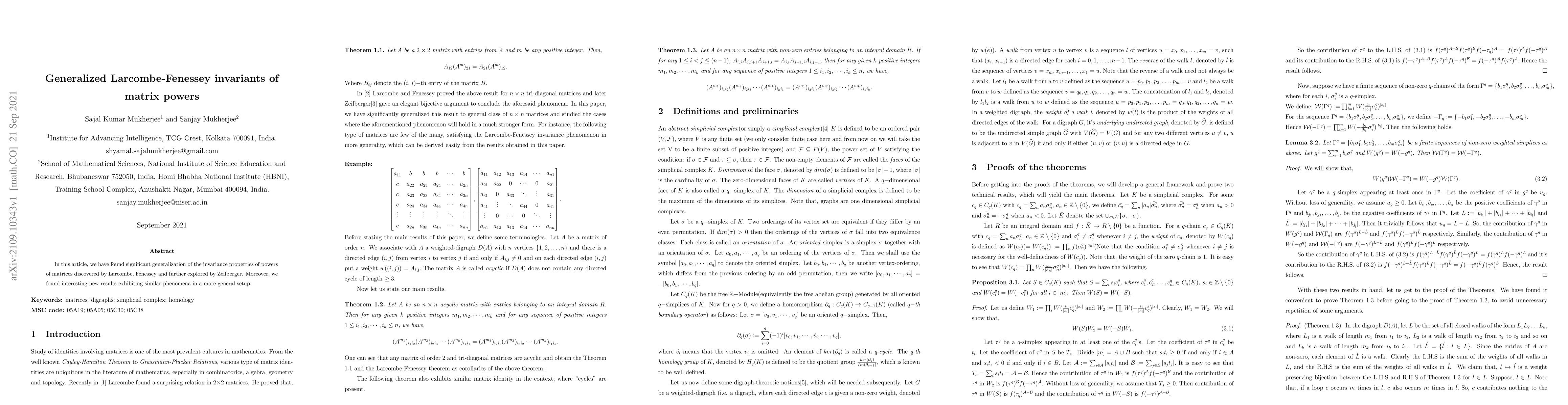 Thumbnail for Generalized Larcombe-Fenessey invariants of matrix powers