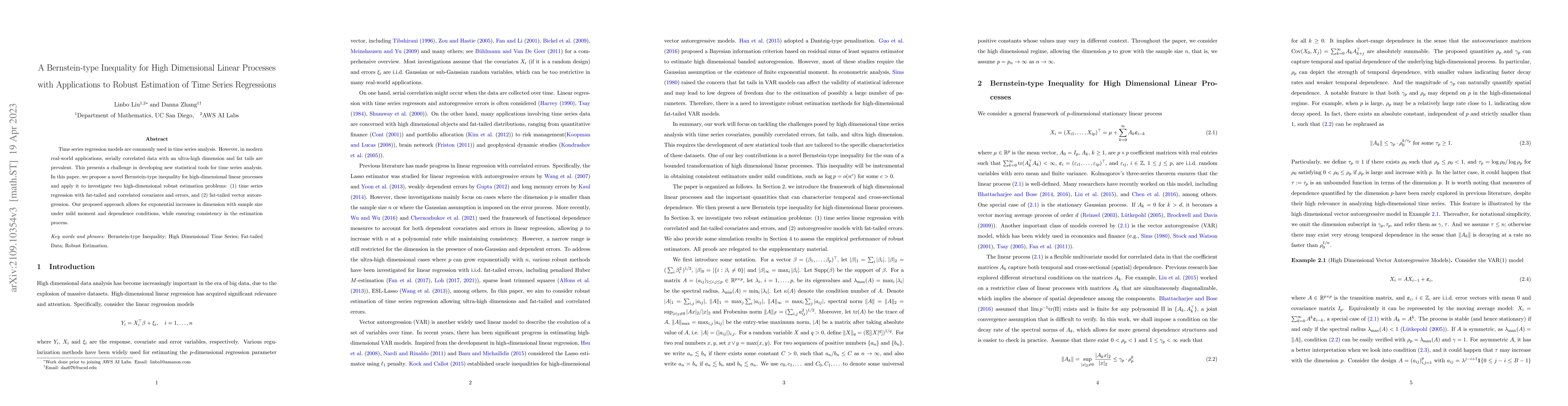 Thumbnail for A Bernstein-type Inequality for High Dimensional Linear Processes with
  Applications to Robust Estimation of Time Series Regressions