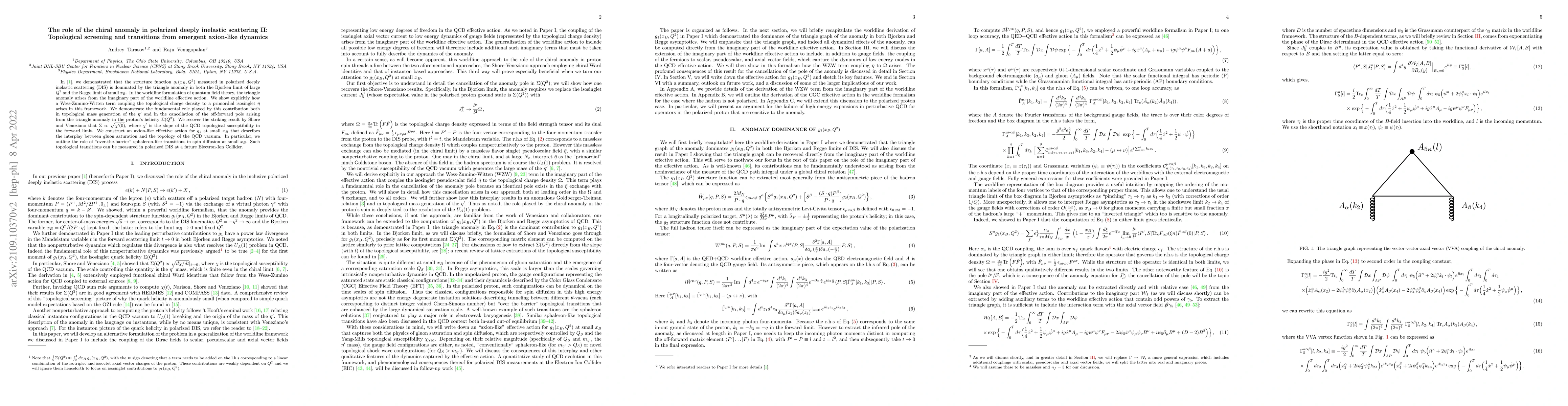 Thumbnail for The role of the chiral anomaly in polarized deeply inelastic scattering
  II: Topological screening and transitions from emergent axion-like dynamics