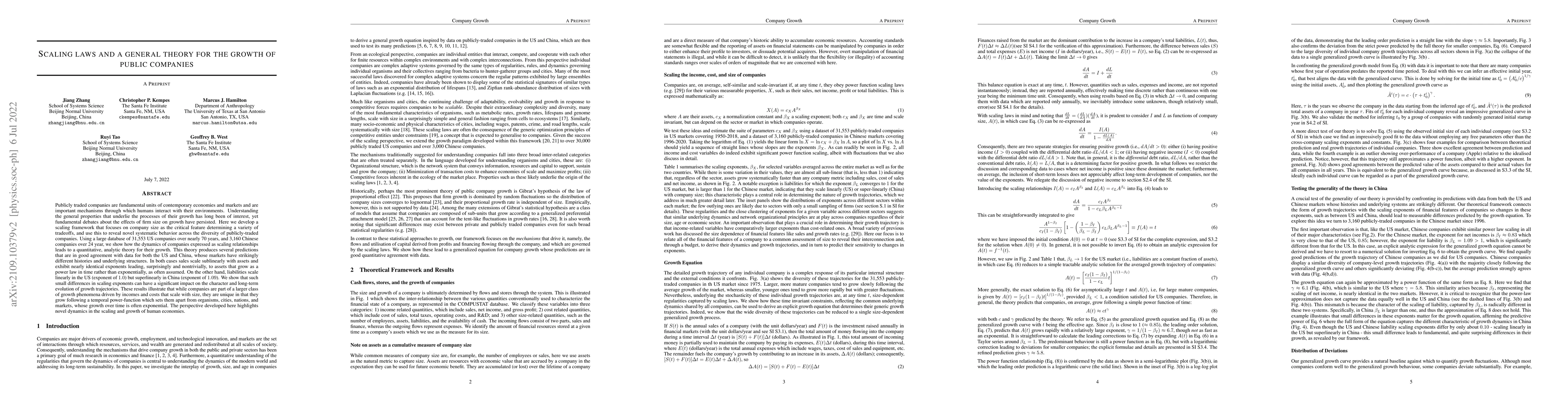 Thumbnail for Scaling laws and a general theory for the growth of public companies