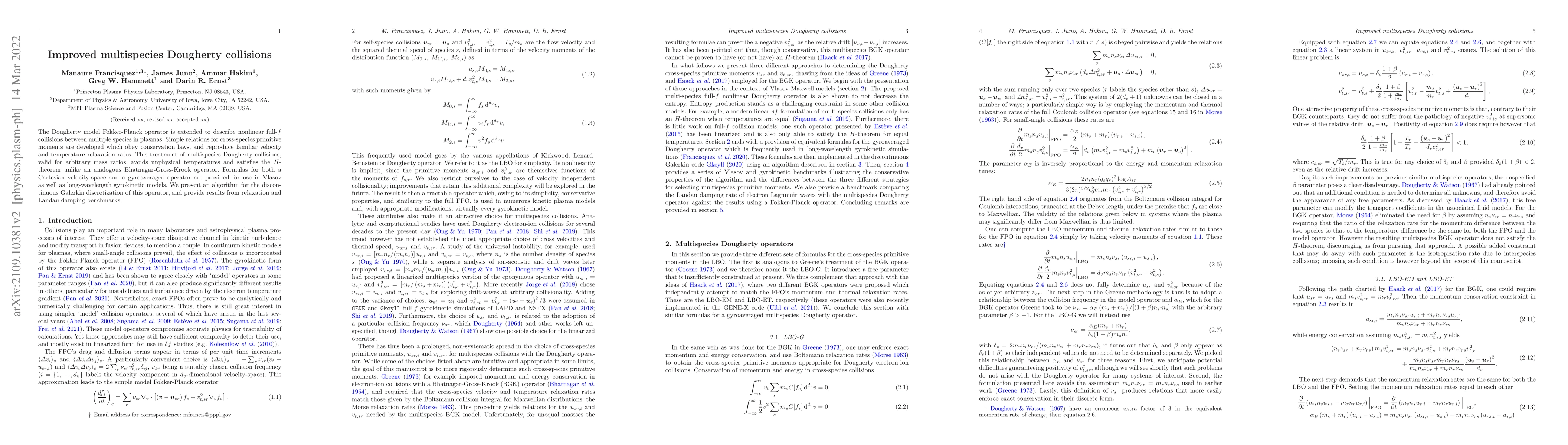 Thumbnail for Improved multispecies Dougherty collisions