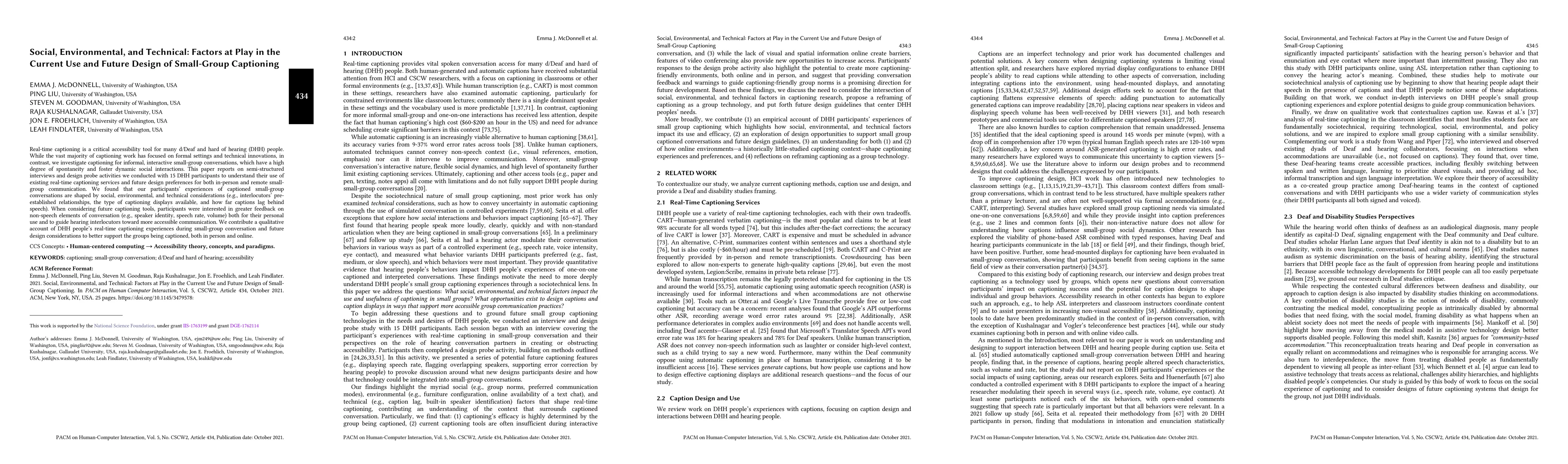 Thumbnail for Social, Environmental, and Technical: Factors at Play in the Current Use
  and Future Design of Small-Group Captioning