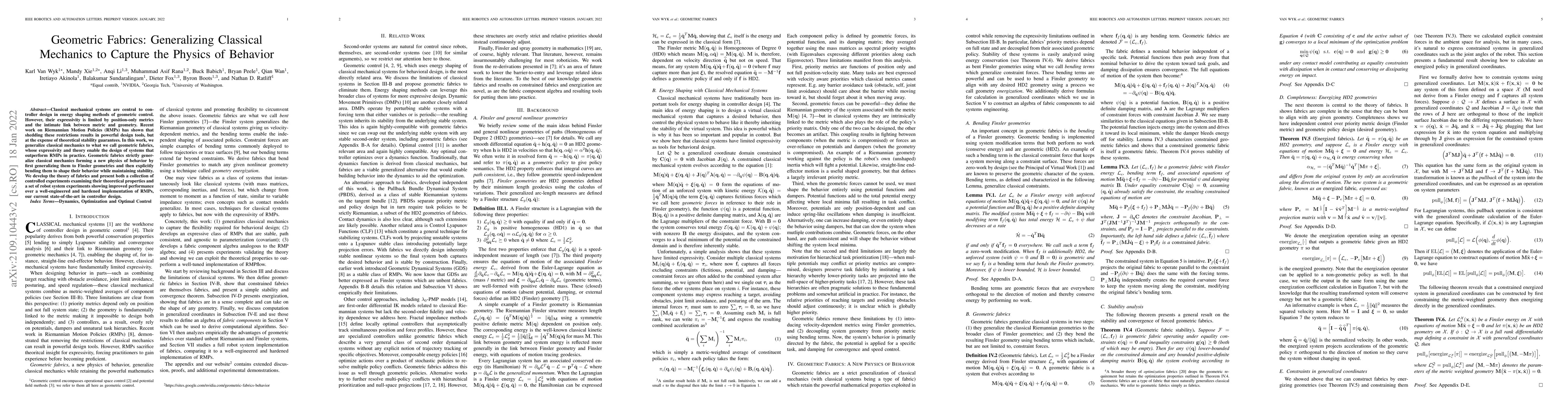 Thumbnail for Geometric Fabrics: Generalizing Classical Mechanics to Capture the
  Physics of Behavior