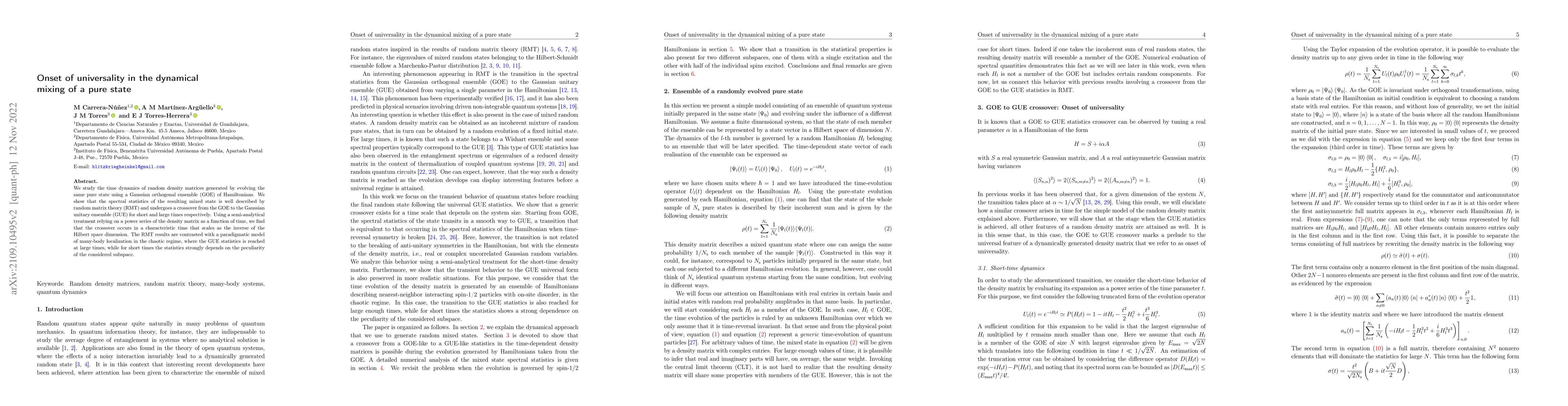 Thumbnail for Onset of universality in the dynamical mixing of a pure state