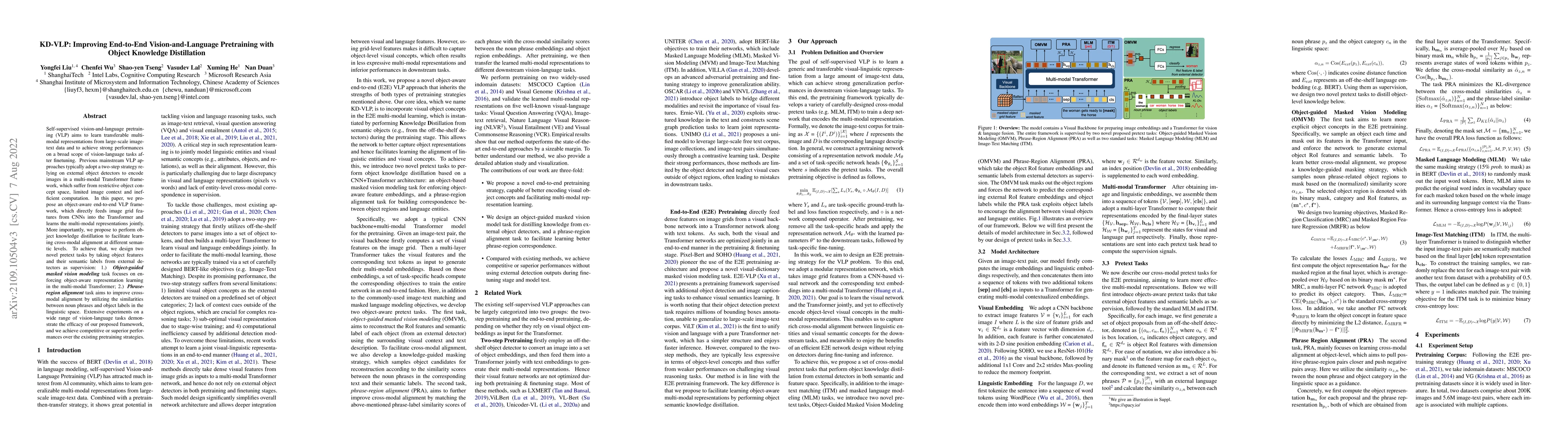 Thumbnail for KD-VLP: Improving End-to-End Vision-and-Language Pretraining with Object
  Knowledge Distillation