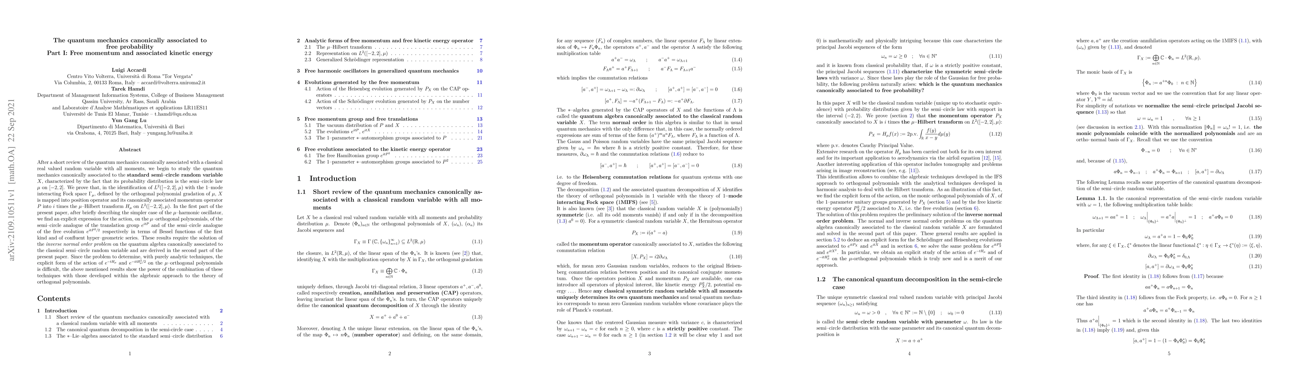 Thumbnail for The quantum mechanics canonically associated to free probability Part I:
  Free momentum and associated kinetic energy