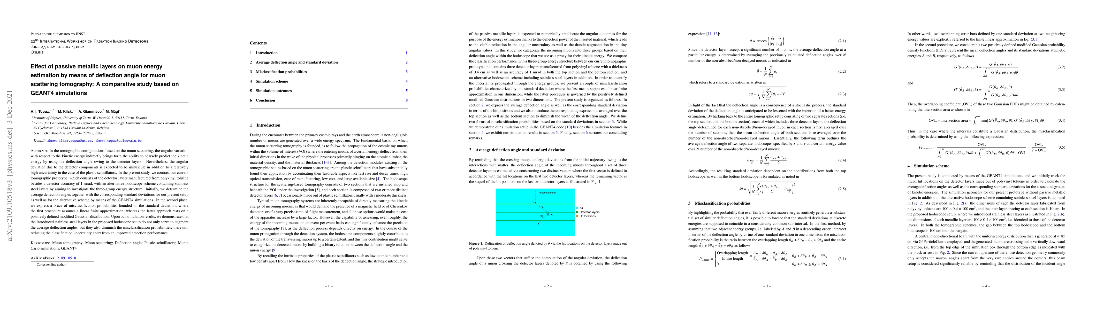 Thumbnail for Effect of passive metallic layers on muon energy estimation by means of
  deflection angle for muon scattering tomography: A comparative study based on
  GEANT4 simulations
