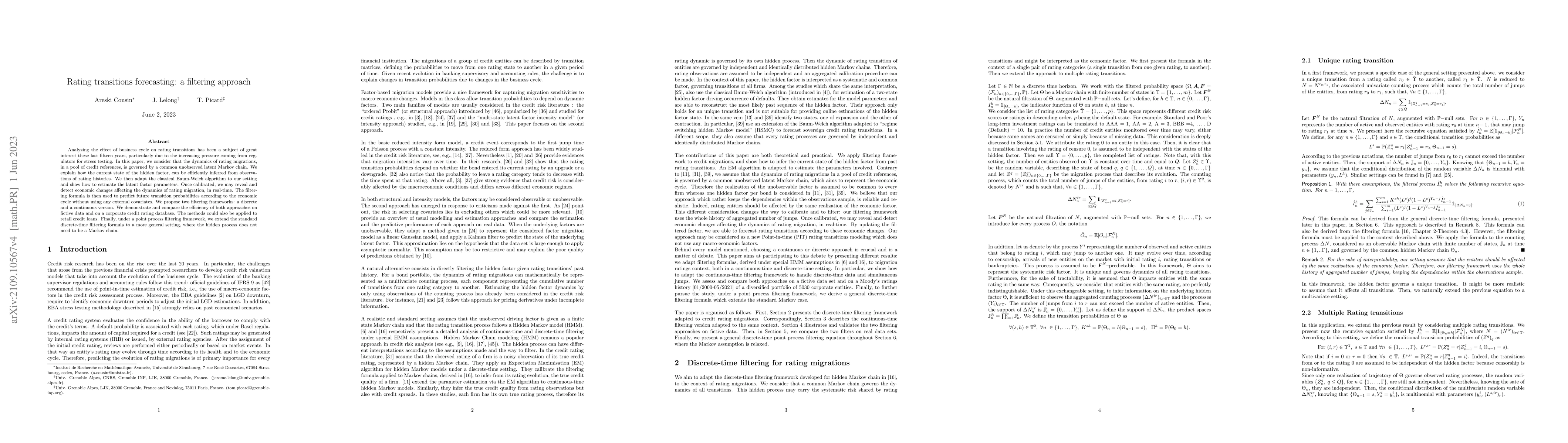 Thumbnail for Rating transitions forecasting: a filtering approach