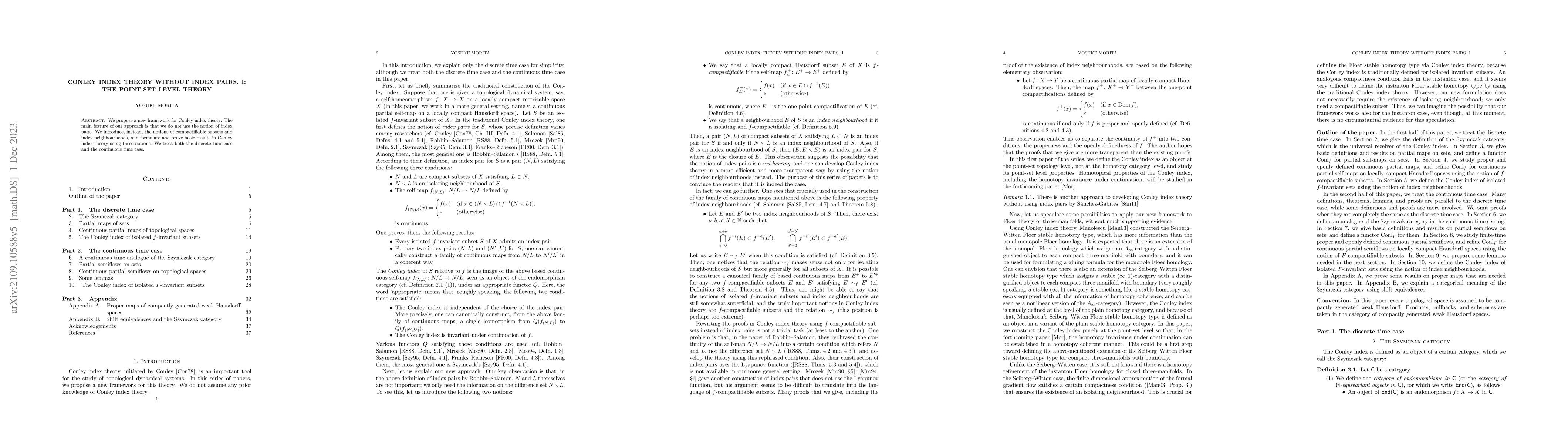 Thumbnail for Conley index theory without index pairs. I: The point-set level theory