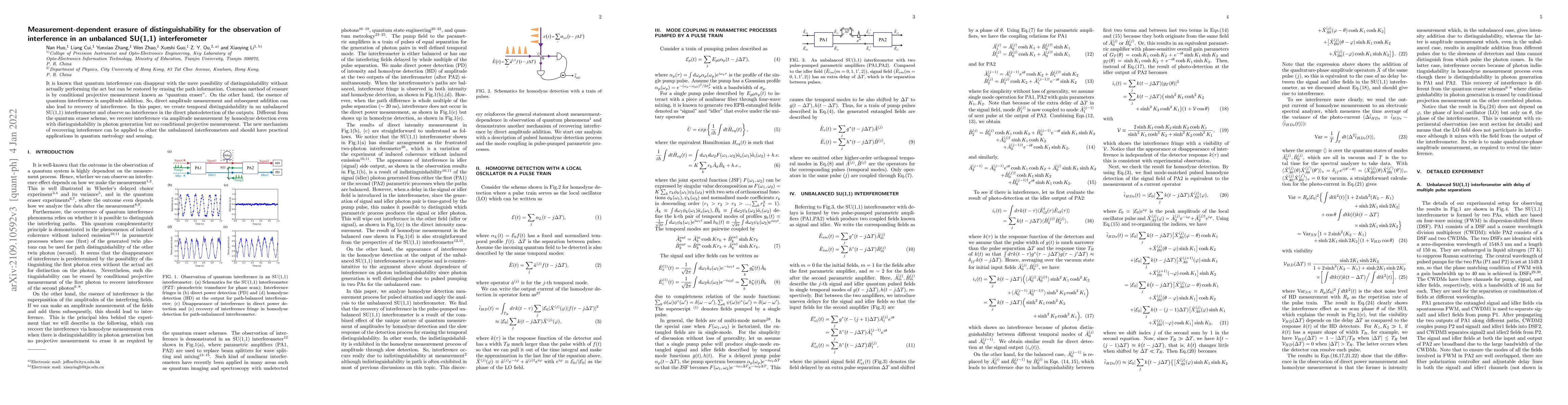 Thumbnail for Measurement-dependent erasure of distinguishability for the observation
  of interference in an unbalanced SU(1,1) interferometer