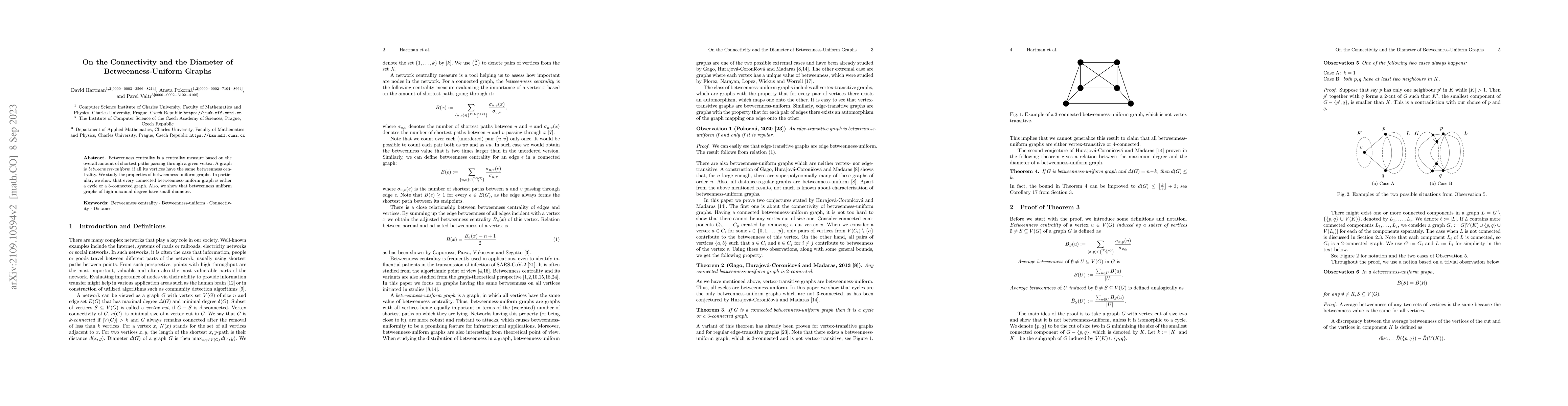 Thumbnail for On the Connectivity and the Diameter of Betweenness-Uniform Graphs