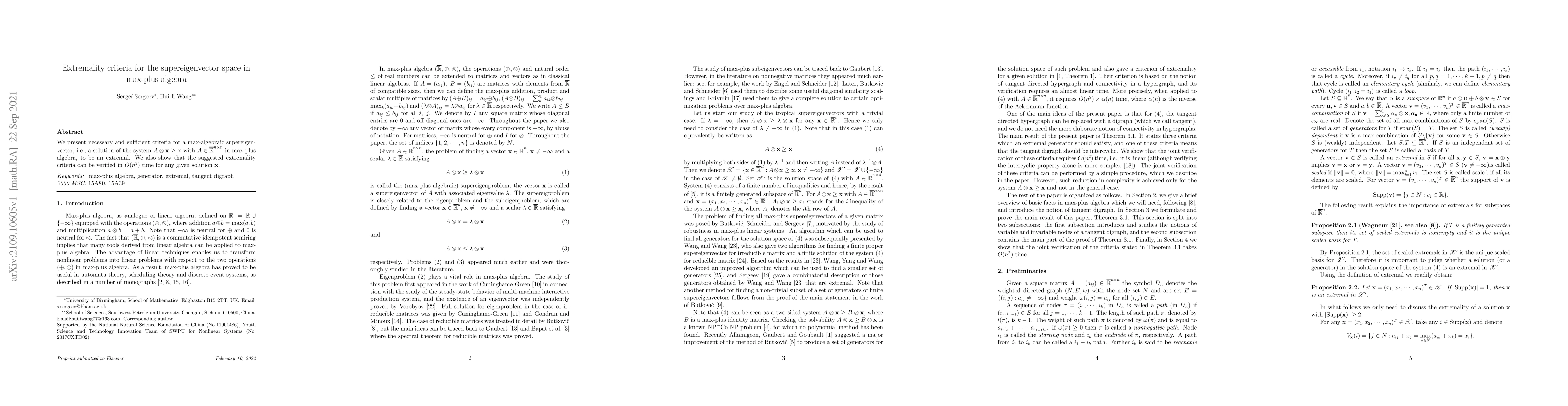 Thumbnail for Extremality criteria for the supereigenvector space in max-plus algebra