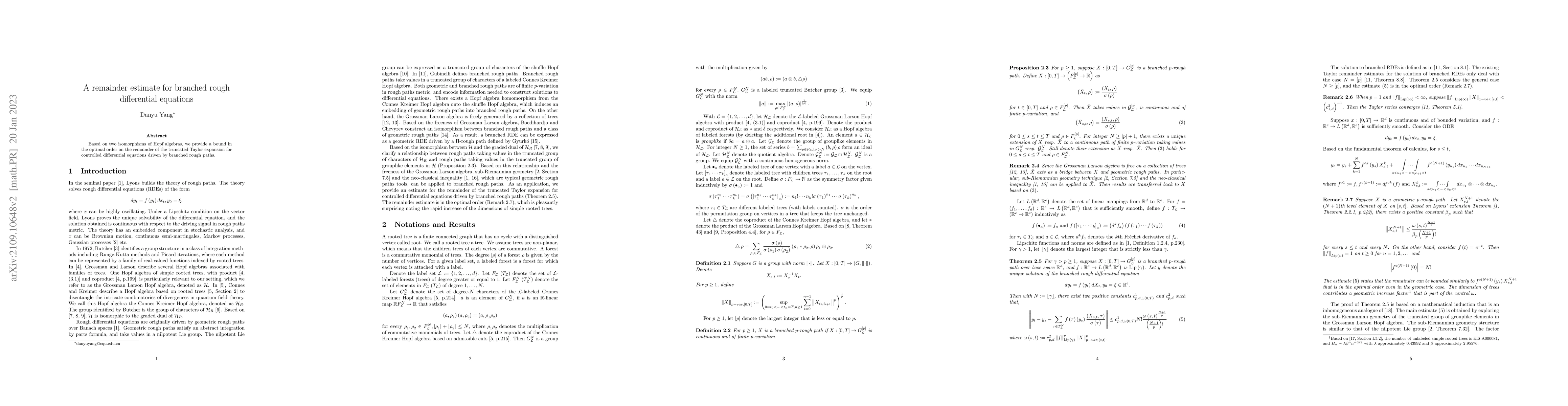 Thumbnail for A remainder estimate for branched rough differential equations