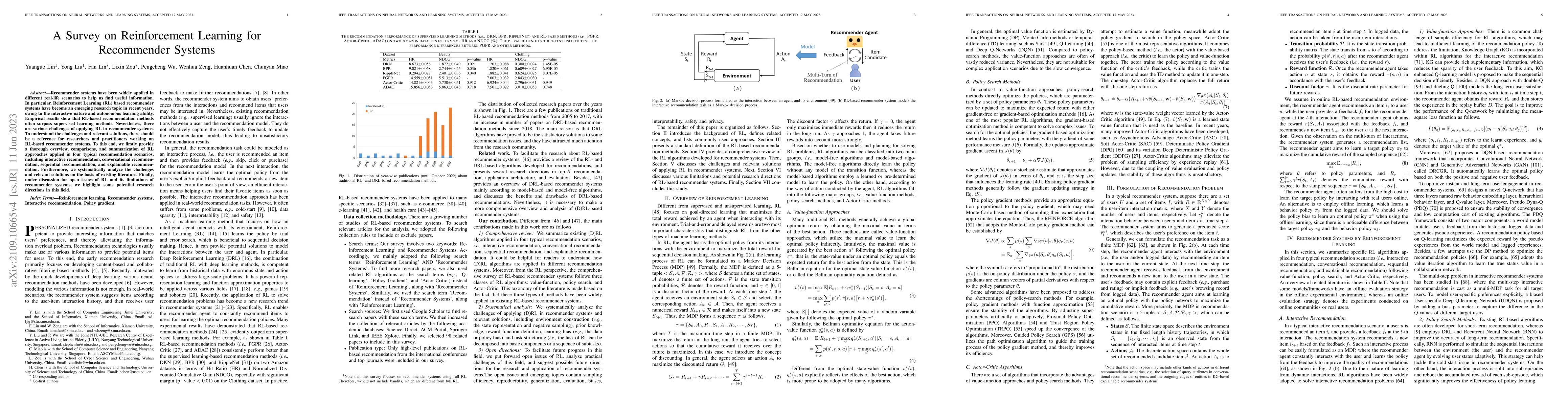 Thumbnail for A Survey on Reinforcement Learning for Recommender Systems