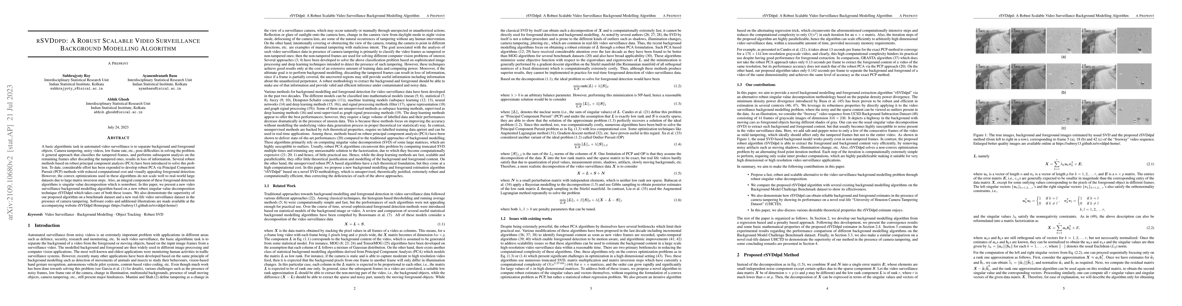 Thumbnail for rSVDdpd: A Robust Scalable Video Surveillance Background Modelling
  Algorithm