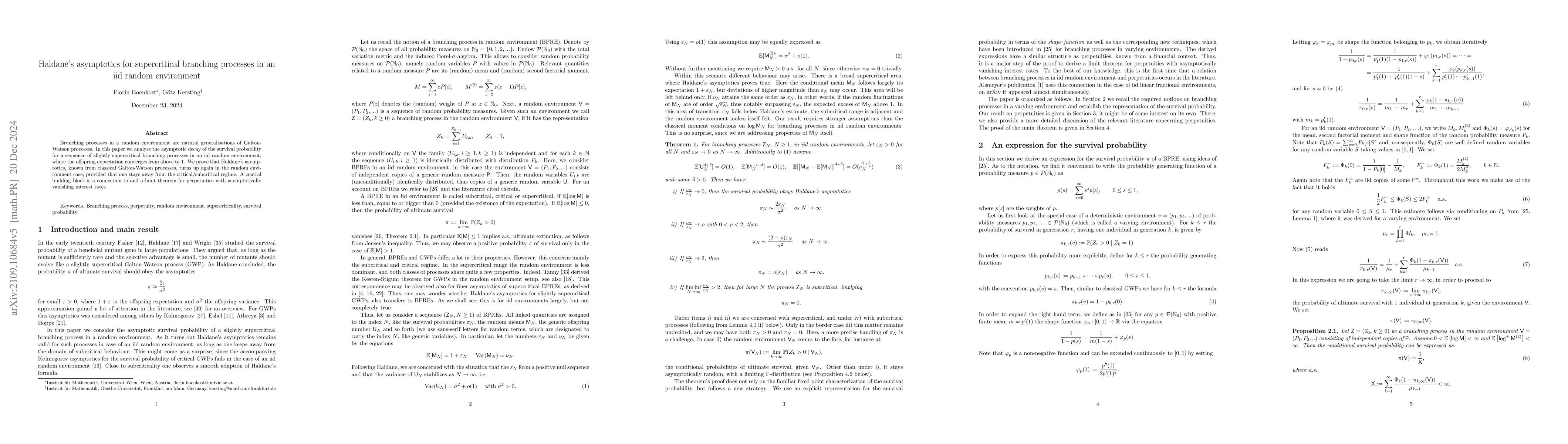 Thumbnail for Haldane's asymptotics for Supercritical Branching Processes in an iid
  Random Environment
