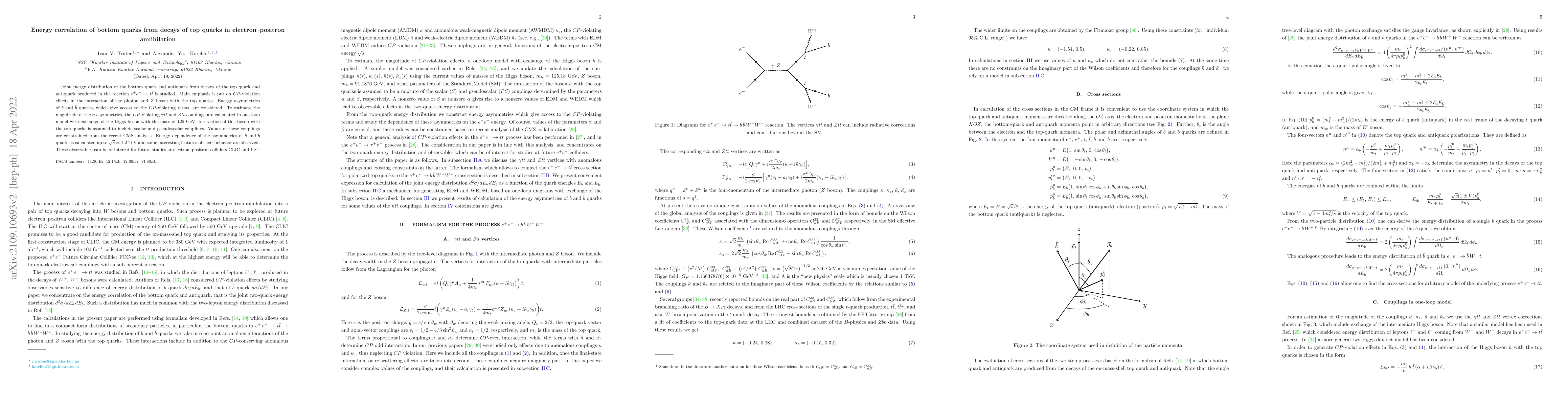Thumbnail for Energy correlation of bottom quarks from decays of top quarks in
  electron$-$positron annihilation