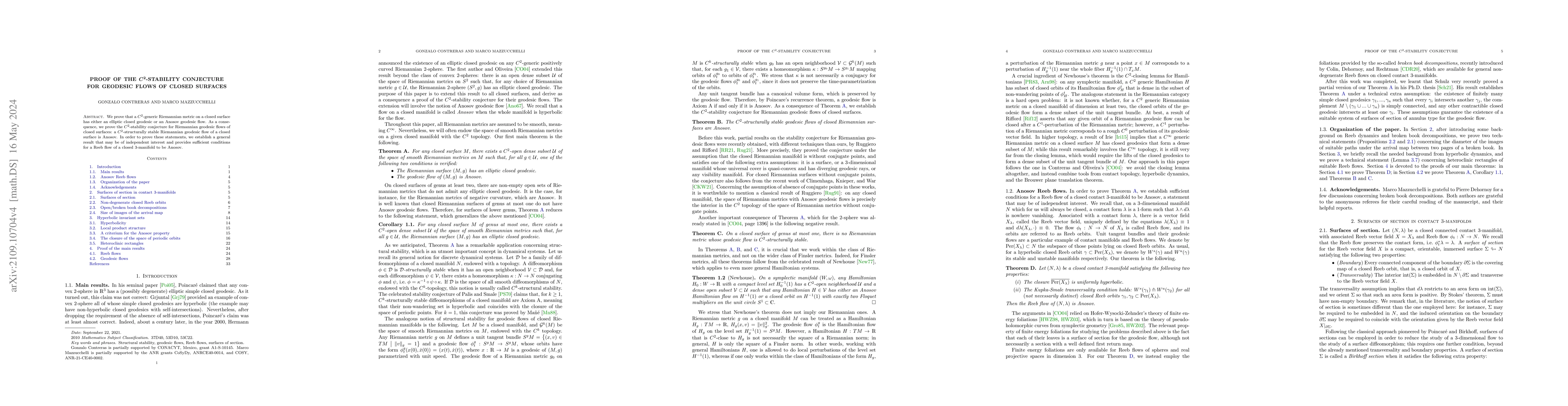 Thumbnail for Proof of the $C^2$-stability conjecture for geodesic flows of closed
  surfaces