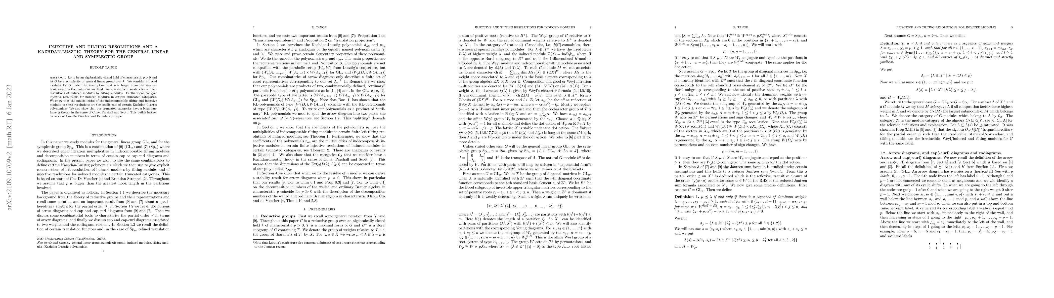 Thumbnail for Injective and tilting resolutions and a Kazhdan-Lusztig theory for the
  general linear and symplectic group