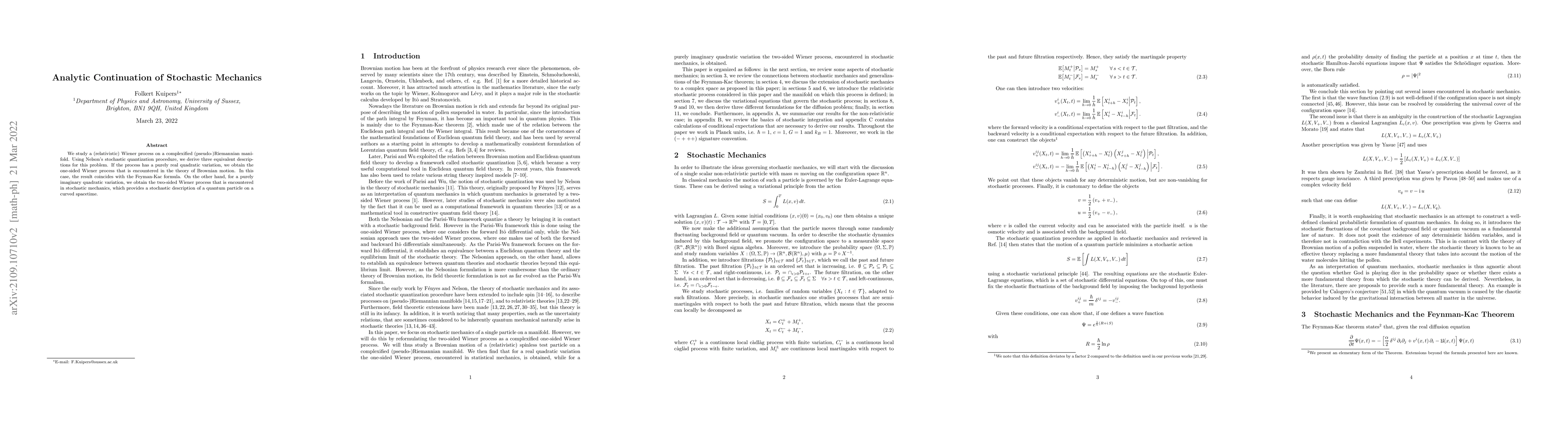 Thumbnail for Analytic Continuation of Stochastic Mechanics