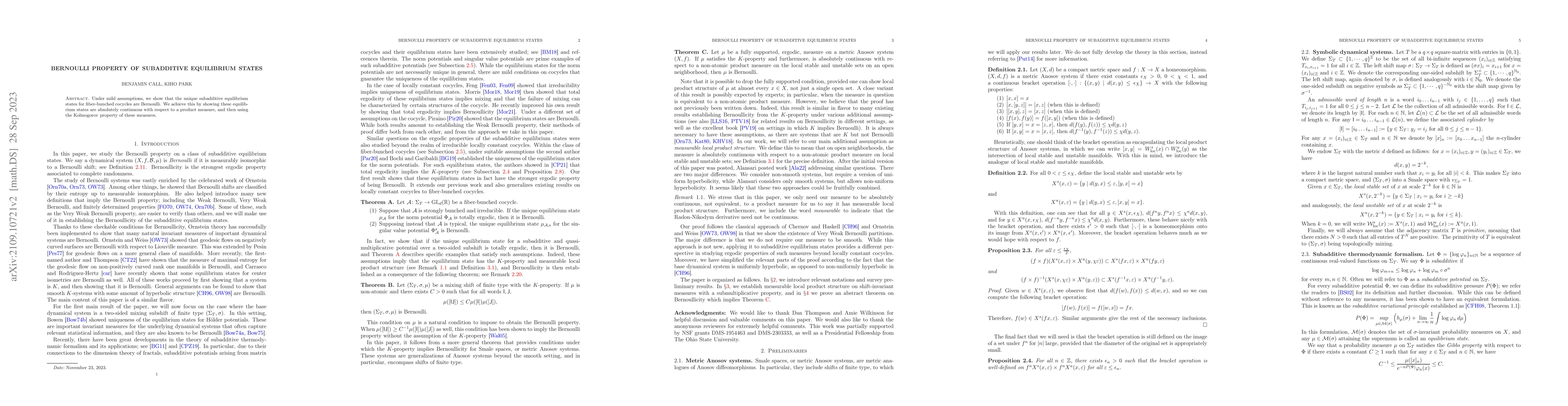 Thumbnail for Bernoulli property of subadditive equilibrium states
