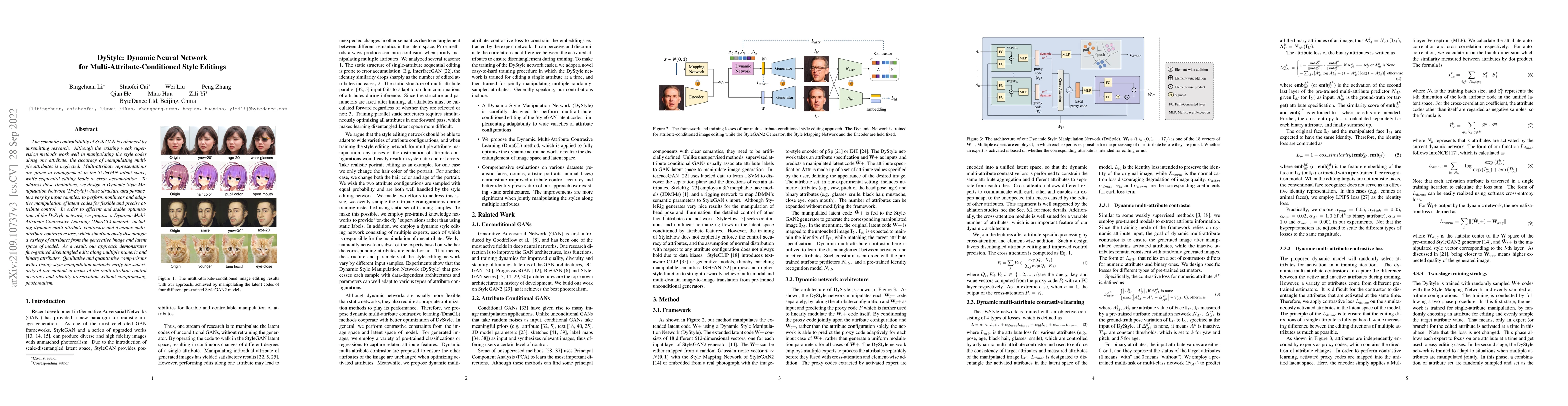 Thumbnail for DyStyle: Dynamic Neural Network for Multi-Attribute-Conditioned Style
  Editing
