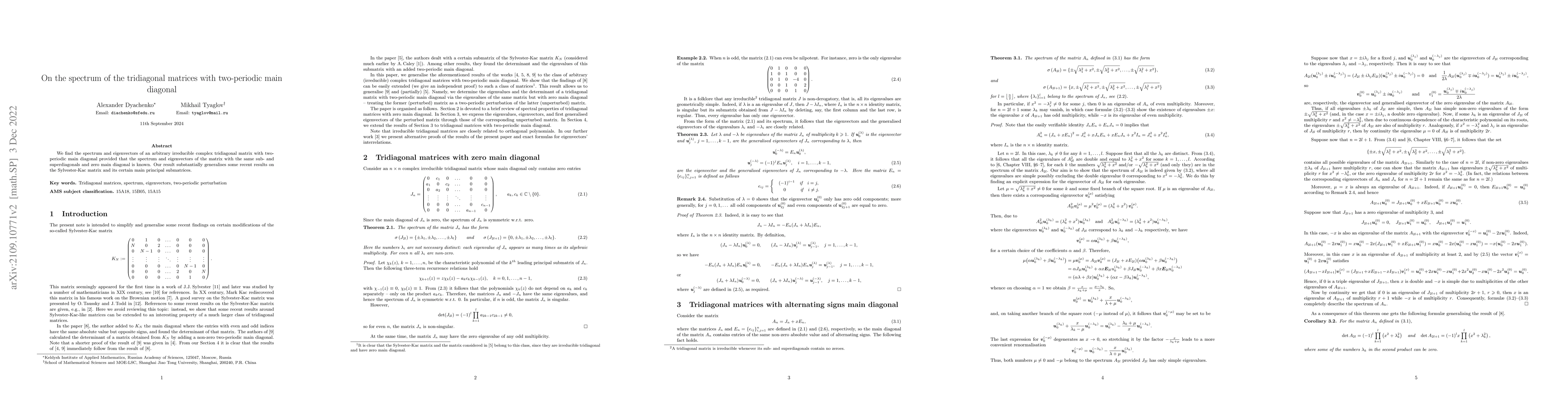 Thumbnail for On the spectrum of the tridiagonal matrices with two-periodic main
  diagonal