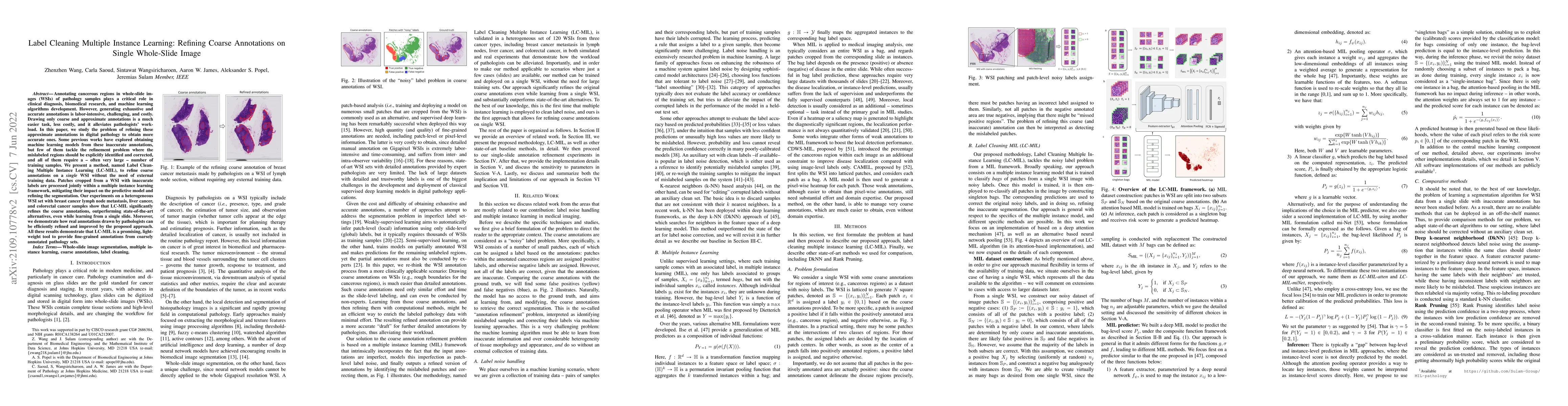 Thumbnail for Label Cleaning Multiple Instance Learning: Refining Coarse Annotations
  on Single Whole-Slide Images