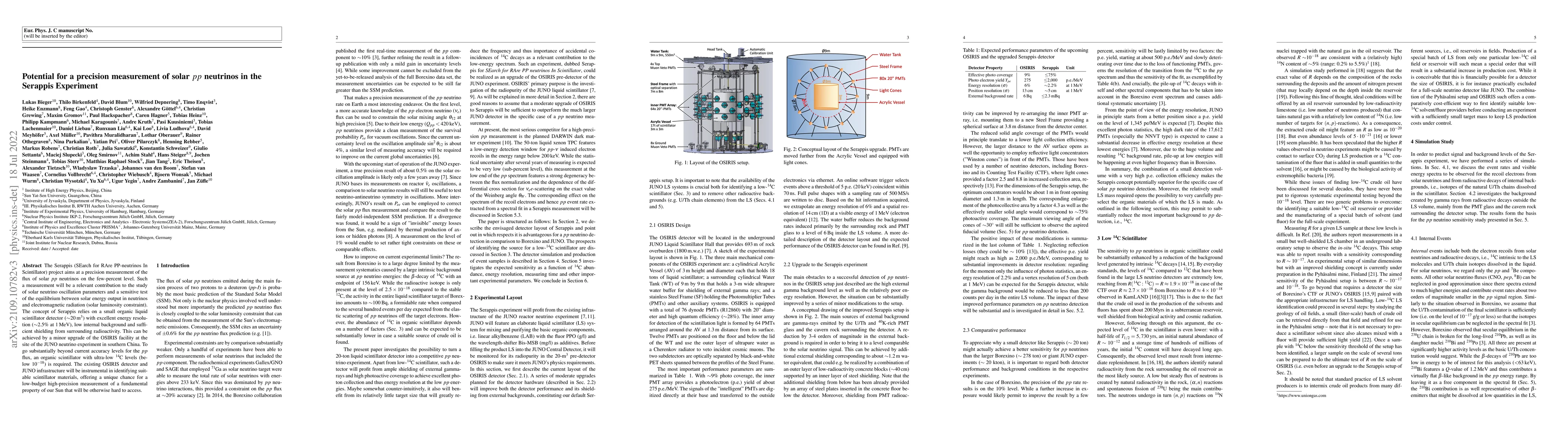 Thumbnail for Potential for a precision measurement of solar $pp$ neutrinos in the
  Serappis Experiment