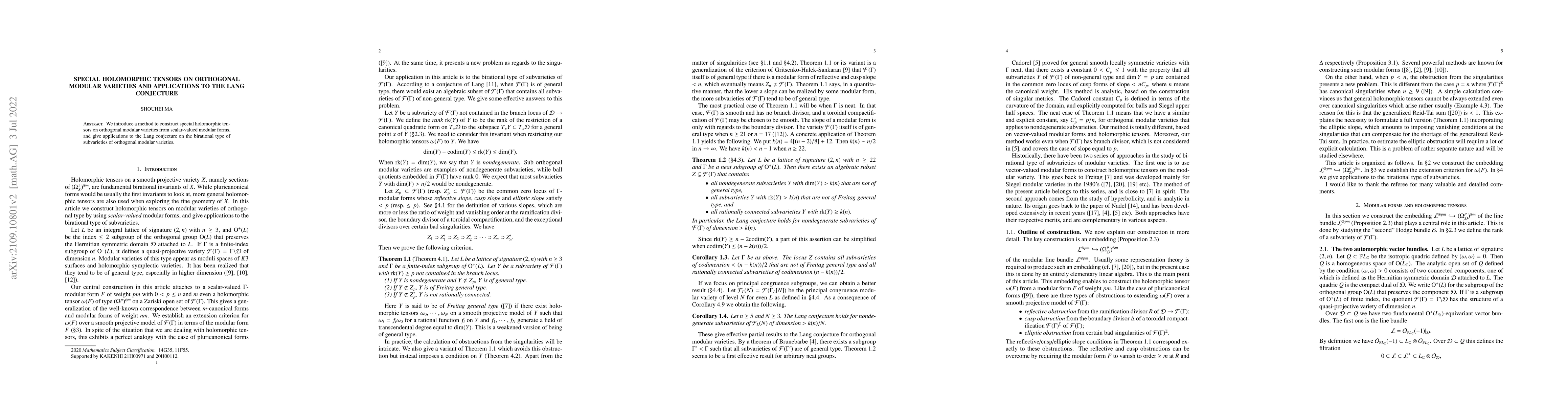 Thumbnail for Special holomorphic tensors on orthogonal modular varieties and
  applications to the Lang conjecture