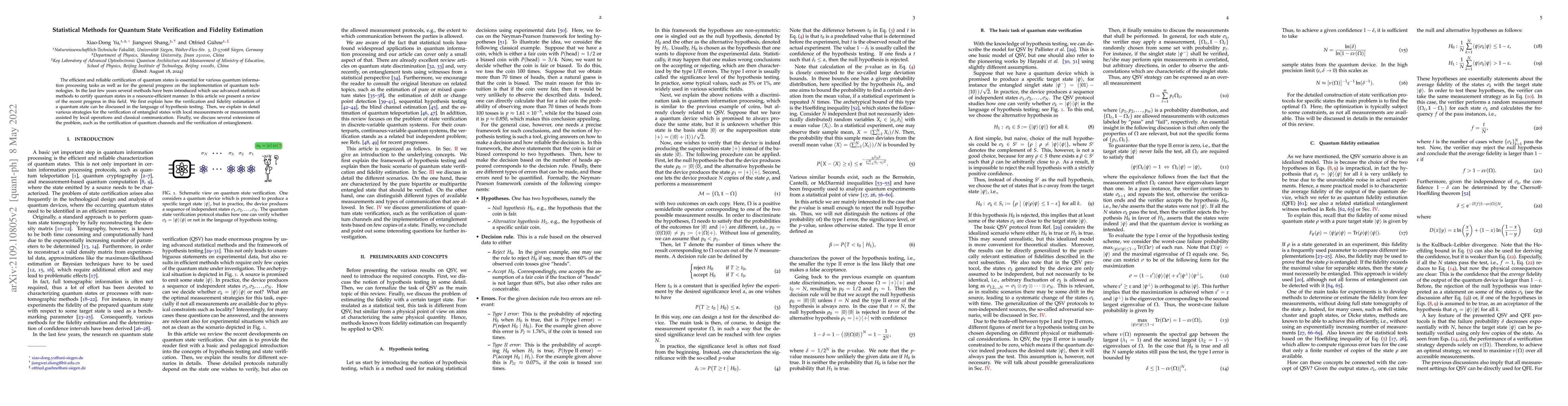 Thumbnail for Statistical Methods for Quantum State Verification and Fidelity
  Estimation