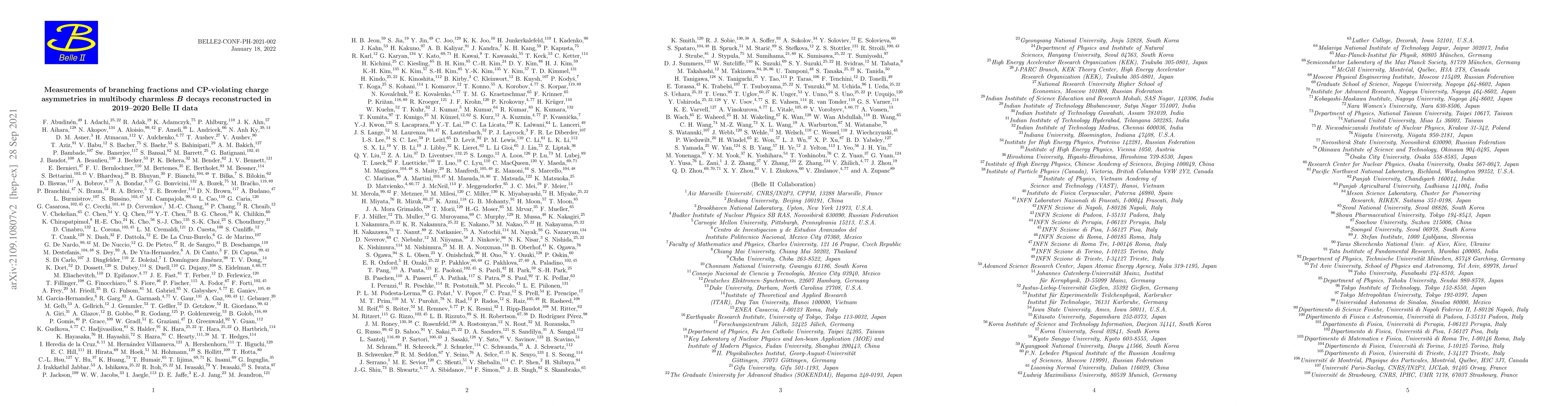 Thumbnail for Measurements of branching fractions and CP-violating charge asymmetries
  in multibody charmless $B$ decays reconstructed in 2019-2020 Belle II data