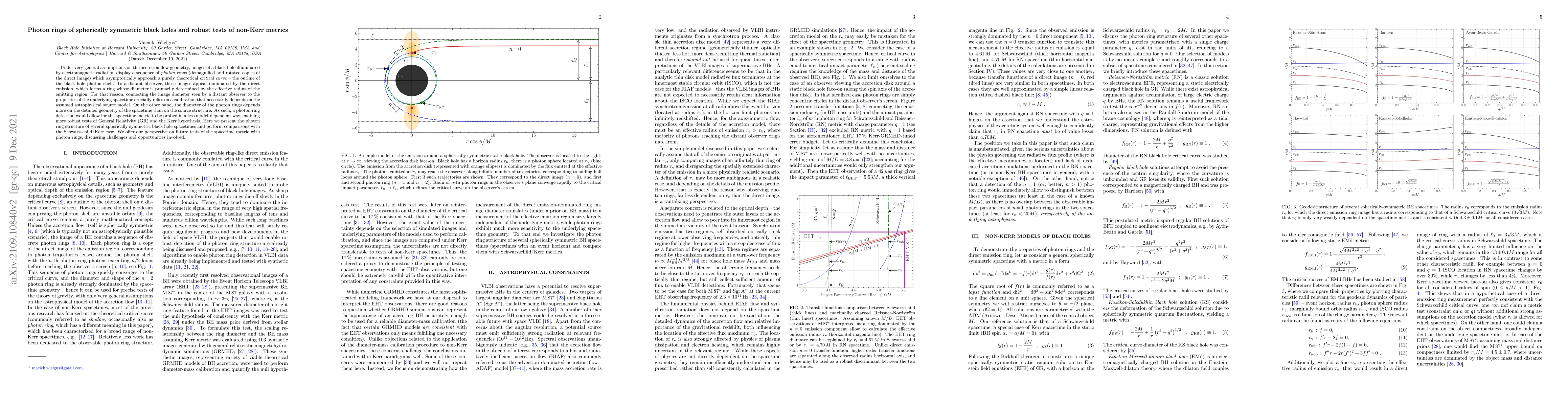 Thumbnail for Photon rings of spherically symmetric black holes and robust tests of
  non-Kerr metrics