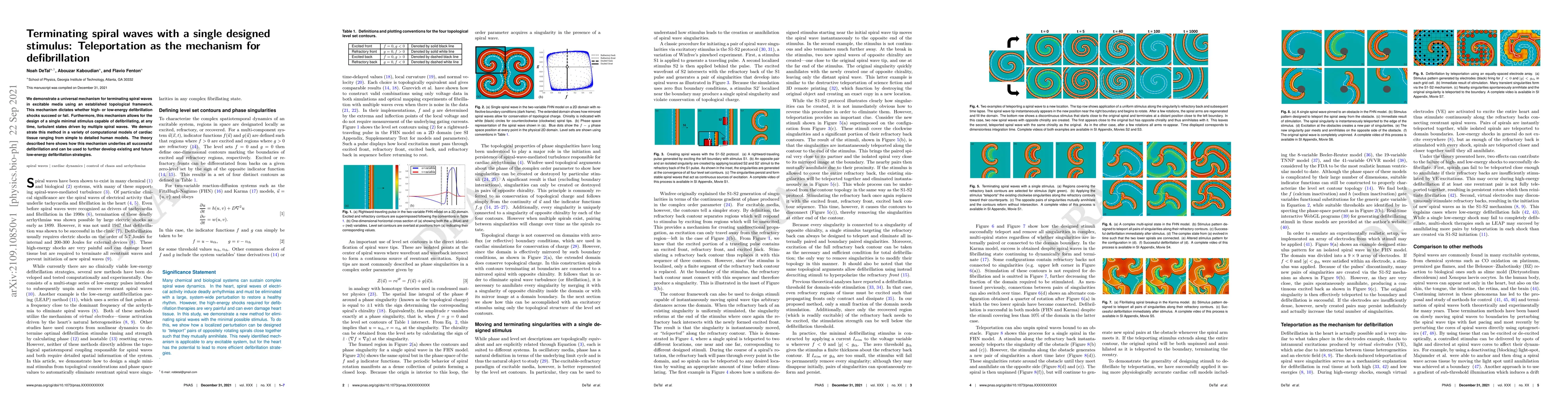 Thumbnail for Terminating spiral waves with a single designed stimulus: Teleportation
  as the mechanism for defibrillation