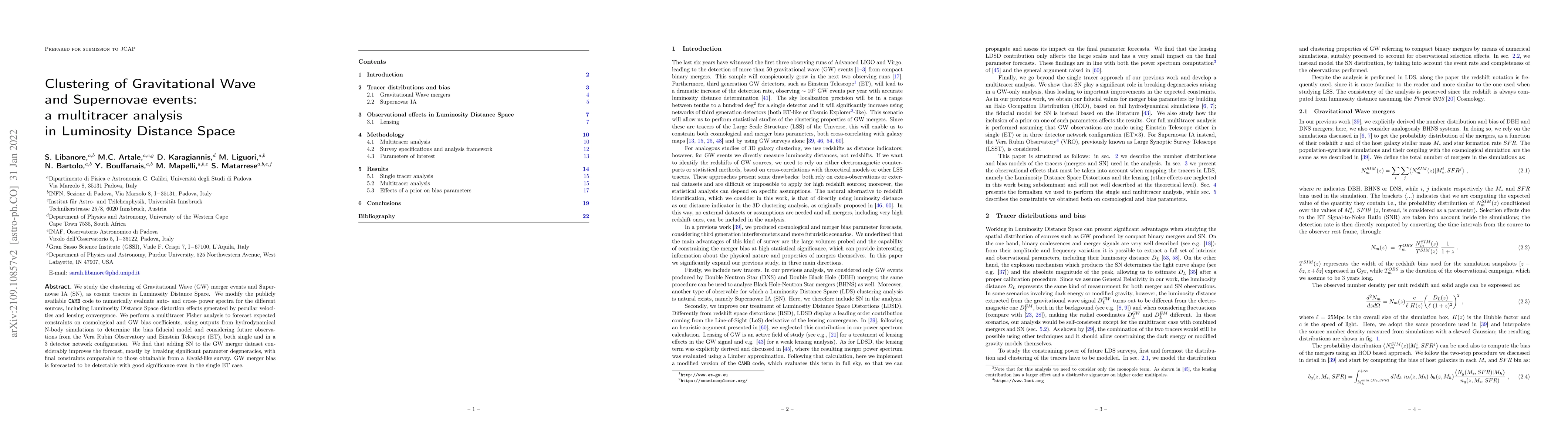 Thumbnail for Clustering of Gravitational Wave and Supernovae events: a multitracer
  analysis in Luminosity Distance Space