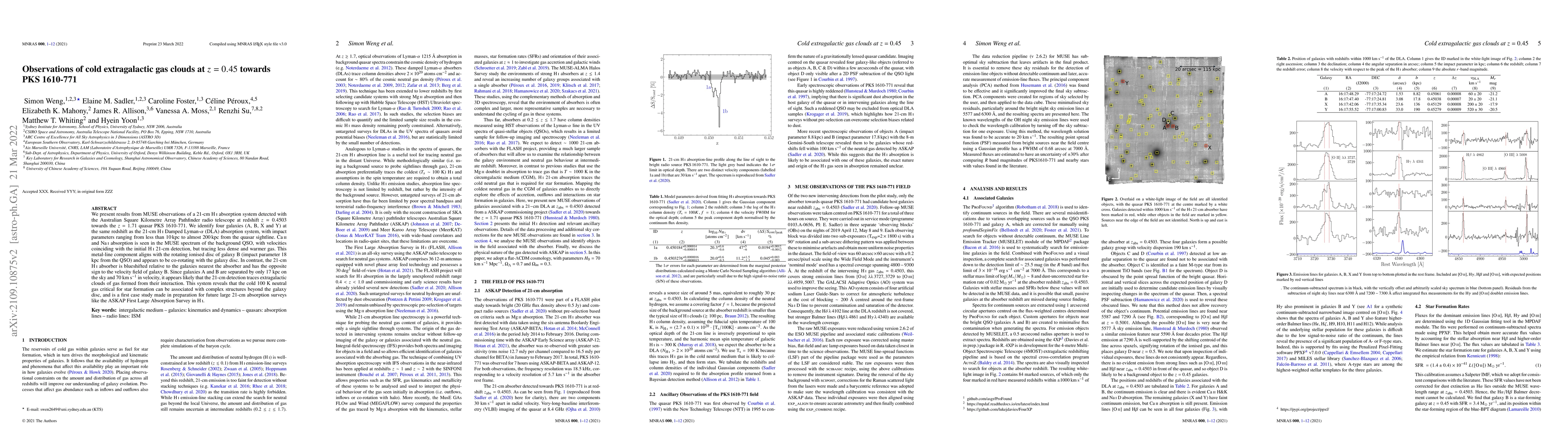 Thumbnail for Observations of cold extragalactic gas clouds at $z = 0.45$ towards PKS
  1610-771
