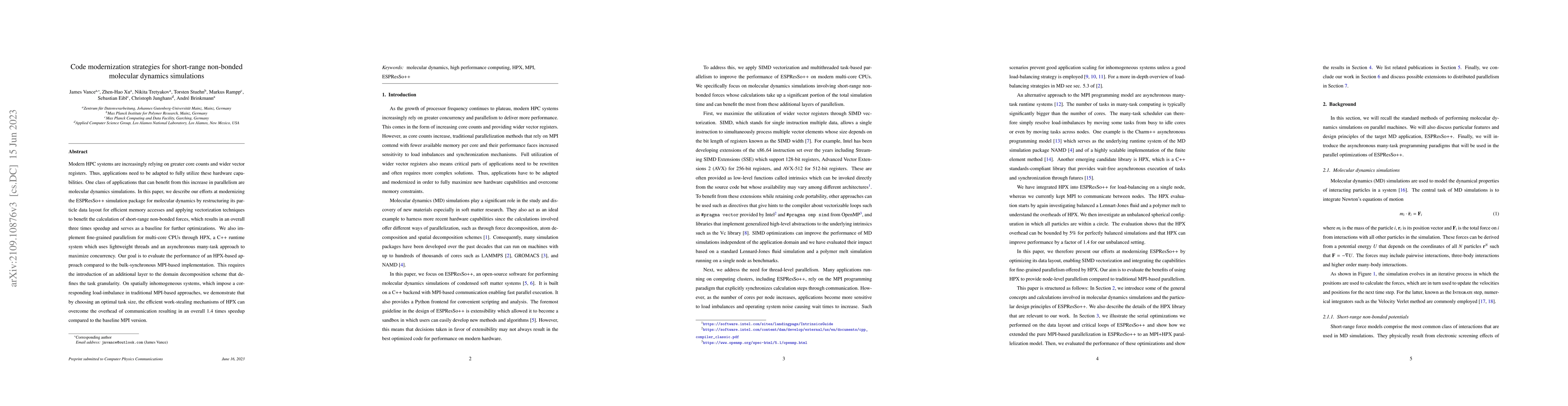 Thumbnail for Code modernization strategies for short-range non-bonded molecular
  dynamics simulations