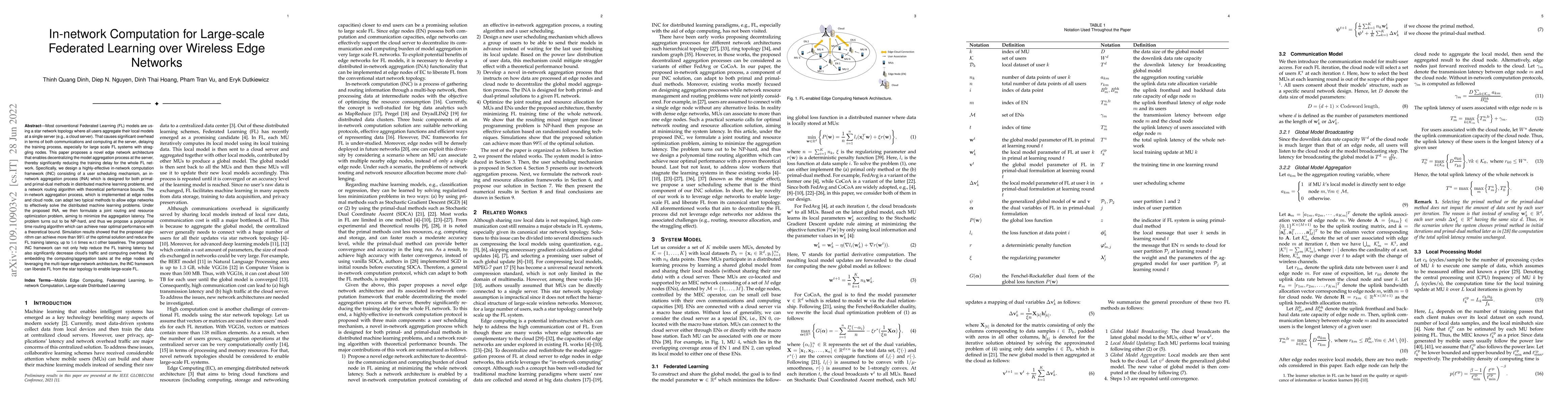 Thumbnail for In-network Computation for Large-scale Federated Learning over Wireless
  Edge Networks
