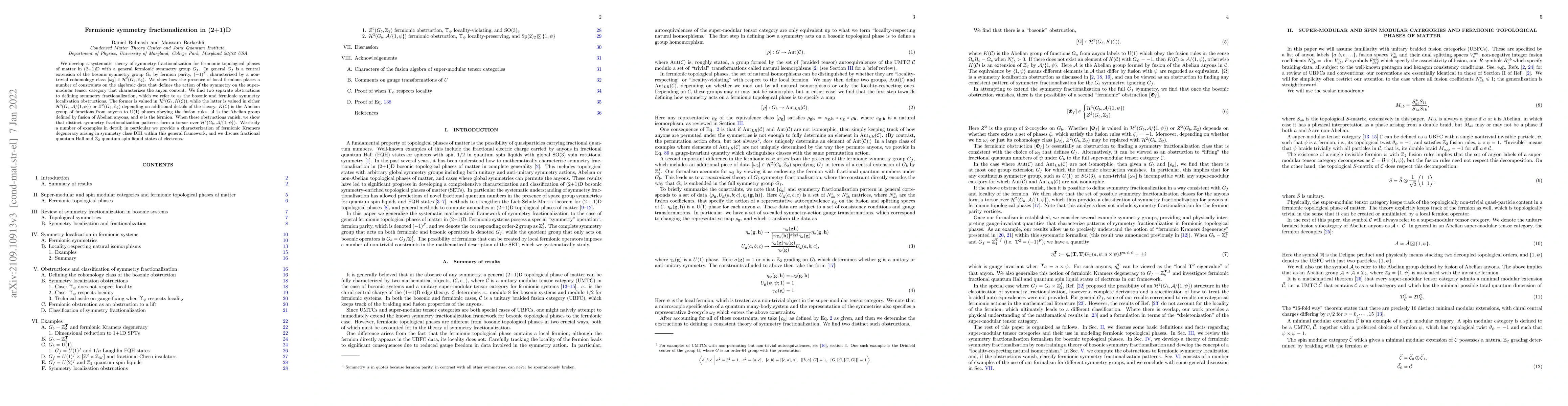 Thumbnail for Fermionic symmetry fractionalization in (2+1)D