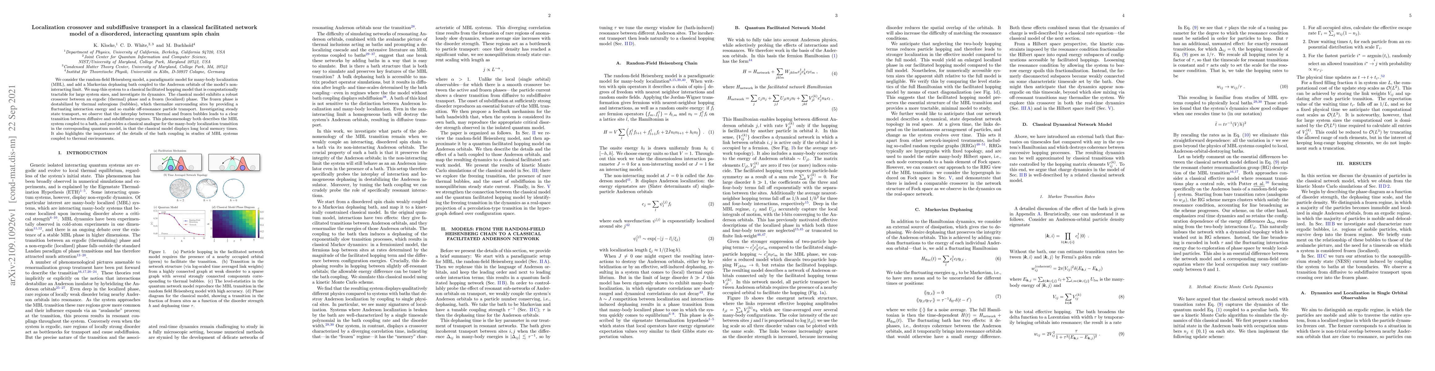 Thumbnail for Localization crossover and subdiffusive transport in a classical
  facilitated network model of a disordered, interacting quantum spin chain