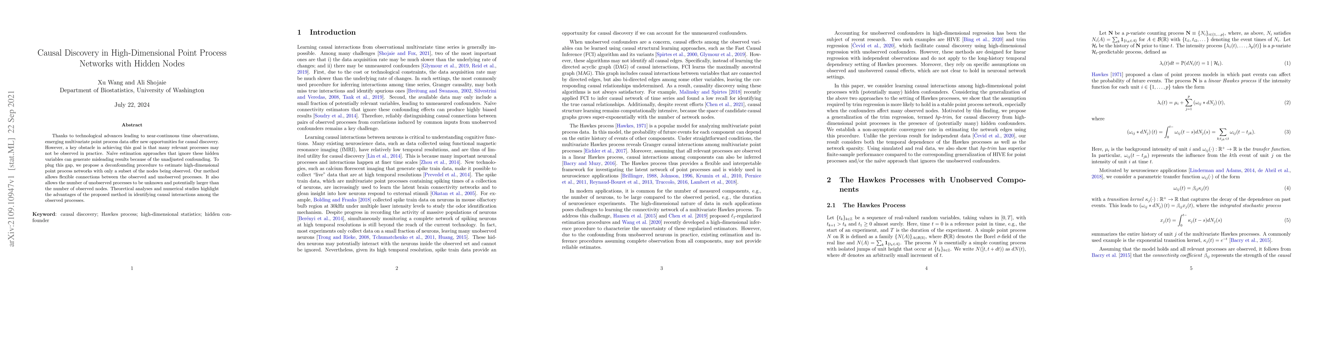 Thumbnail for Causal Discovery in High-Dimensional Point Process Networks with Hidden
  Nodes