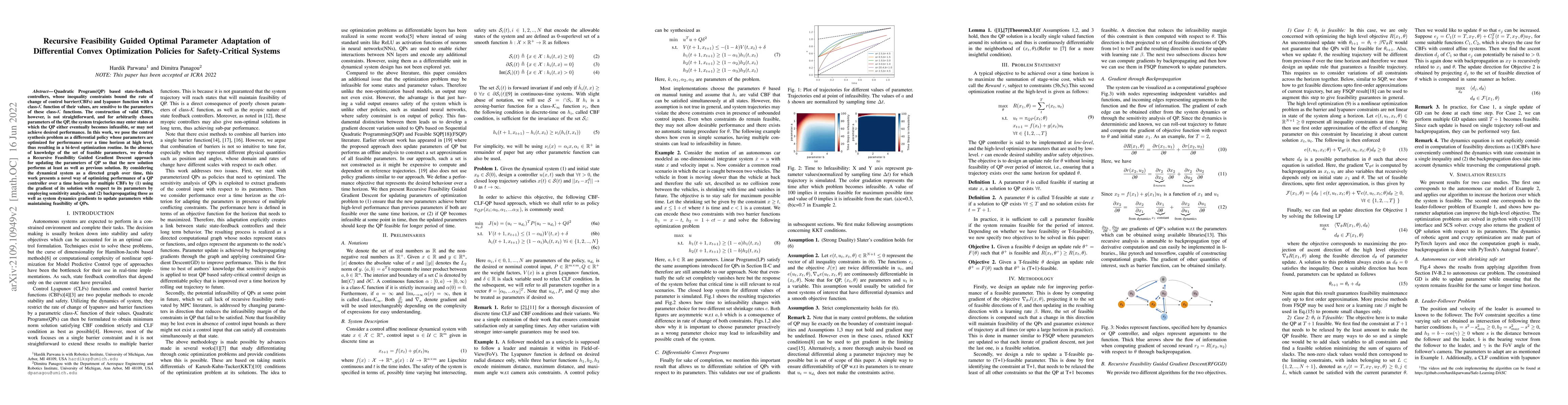 Thumbnail for Recursive Feasibility Guided Optimal Parameter Adaptation of
  Differential Convex Optimization Policies for Safety-Critical Systems