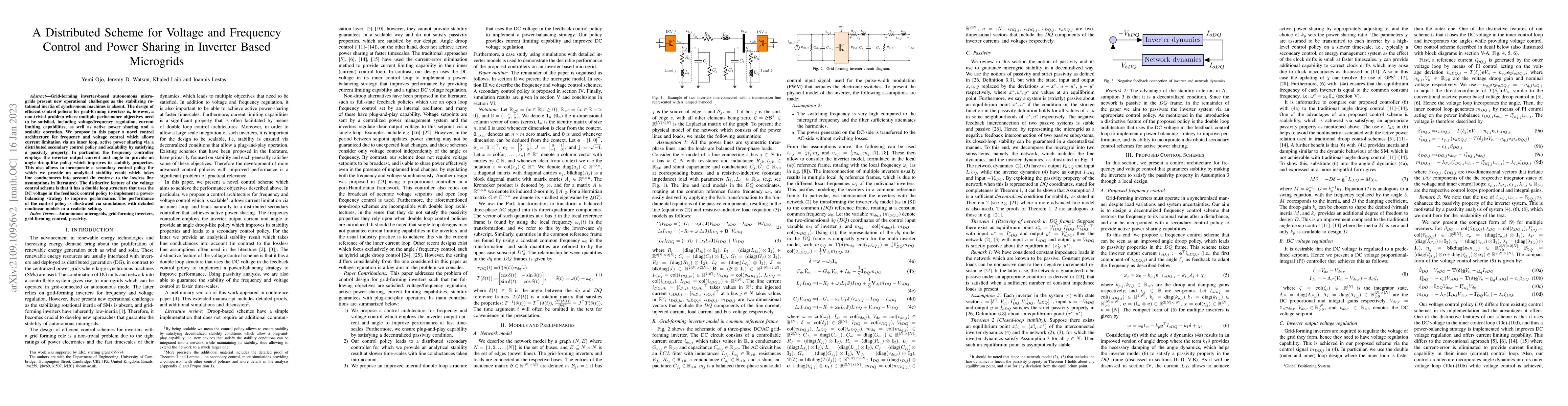 Thumbnail for A Distributed Scheme for Voltage and Frequency Control and Power Sharing
  in Inverter Based Microgrids