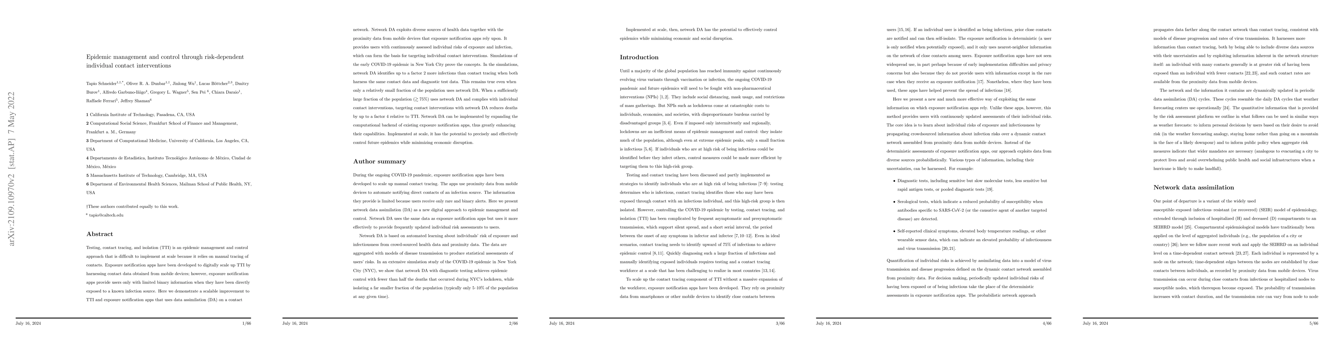 Thumbnail for Epidemic Management and Control Through Risk-Dependent Individual
  Contact Interventions