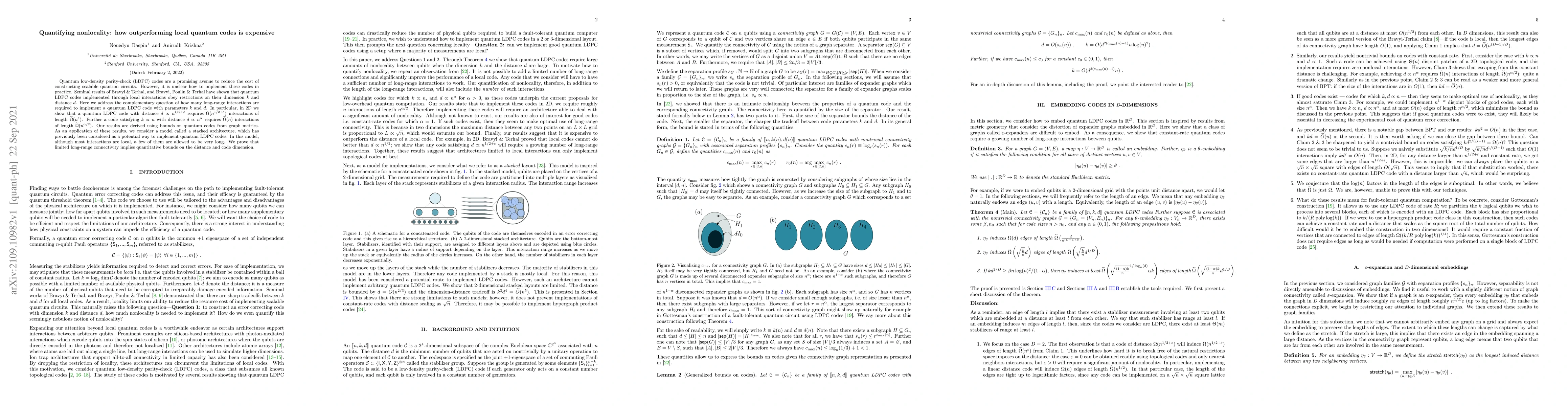 Thumbnail for Quantifying nonlocality: how outperforming local quantum codes is
  expensive