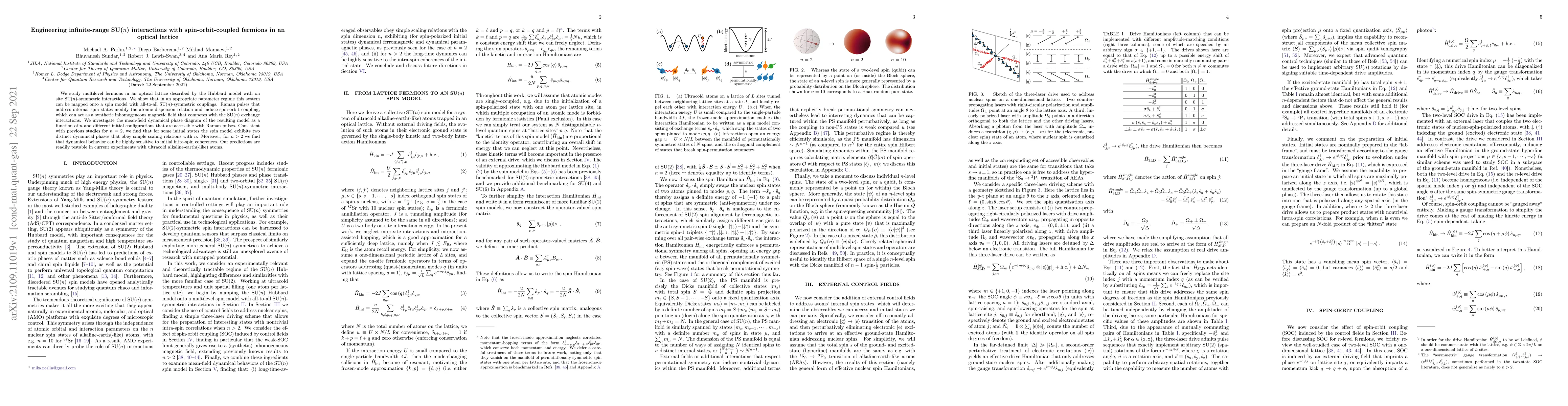 Thumbnail for Engineering infinite-range SU($n$) interactions with spin-orbit-coupled
  fermions in an optical lattice