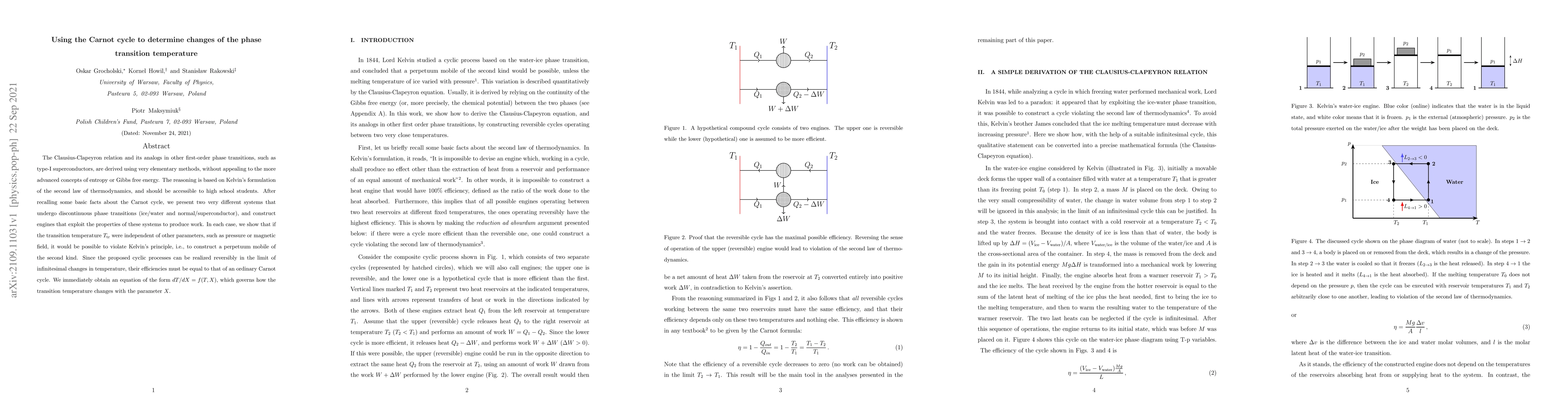 Thumbnail for Using the Carnot cycle to determine changes of the phase transition
  temperature