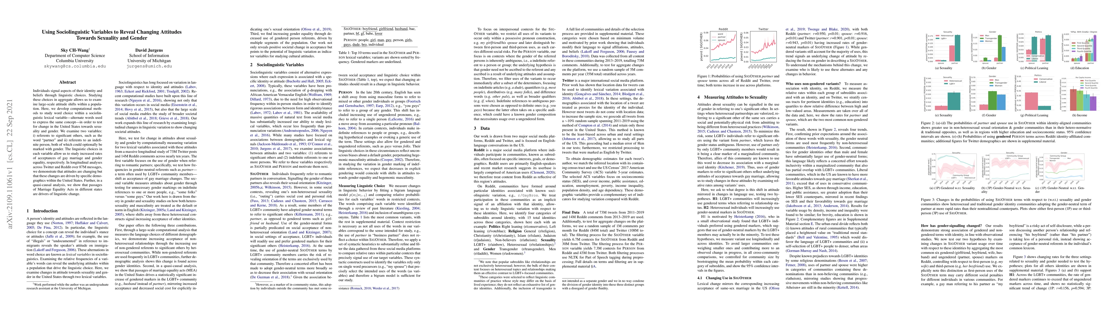 Thumbnail for Using Sociolinguistic Variables to Reveal Changing Attitudes Towards
  Sexuality and Gender